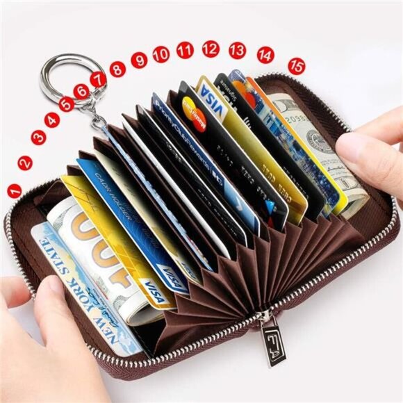 Zipper Card Cases Holder for Women, Carbon Fiber Red - Picture 3 of 7